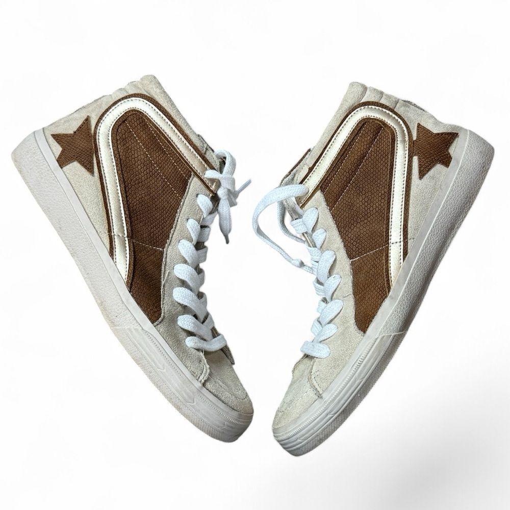 Shushop High-Top Sneakers in Brown and Cream